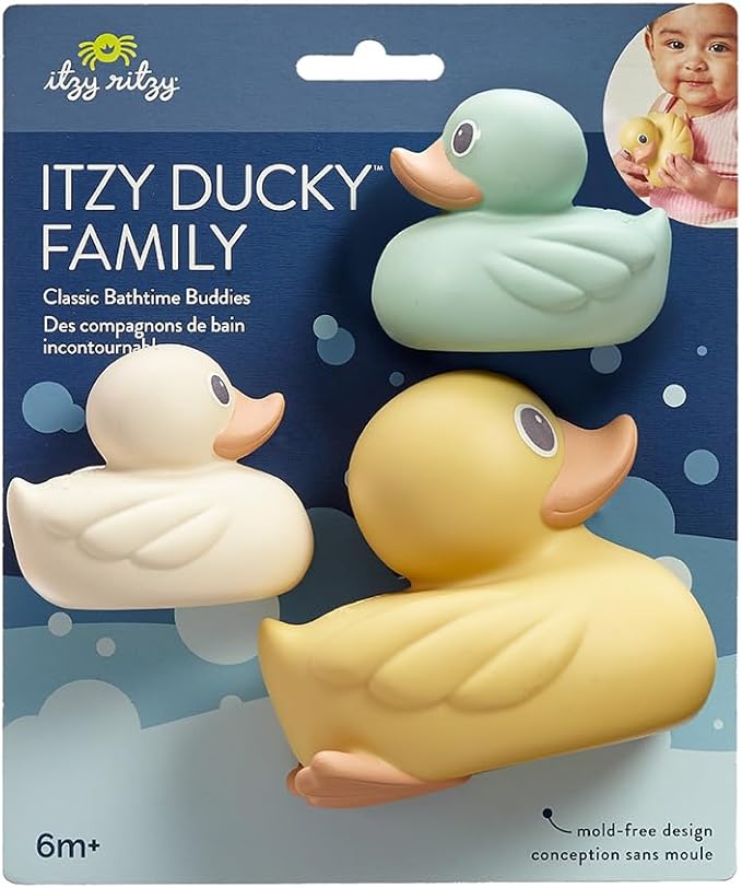 Itzy Ritzy Ducky Family – 3-Piece Floating Bath Toy Set with Watertight Design; Soft, Squeezable Ducks Designed for Ages 6 Months and Up (Ducks)