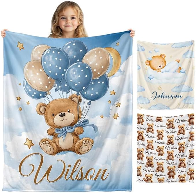 Ship Next Day, Personalized Baby Blanket for Boys Girls - Printed in USA, Custom Baby Blanket with Name Super Soft Plush Flannel, Easter Christmas Brithday Gifts for Baby Shower Kids Toddlers Newborn