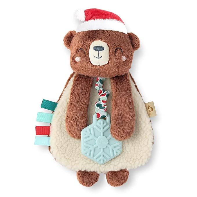 Itzy Ritzy - Itzy Lovey Including Teether - Baby Lovey with Teether, Textured Ribbons & Dangle Arms - Features Crinkle Sound, Sherpa Fabric and Minky Plush (Cocoa The Bear)