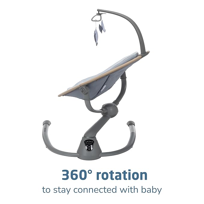 Maxi-Cosi Cassia Smart Baby Swing for Infants, Portable Foldable Swing with Music, 360 Rotation, 5 Speeds, 12 Melodies, EcoCare Fabric, Auto Motion Sensor, 2 Reclines, Classic Slate