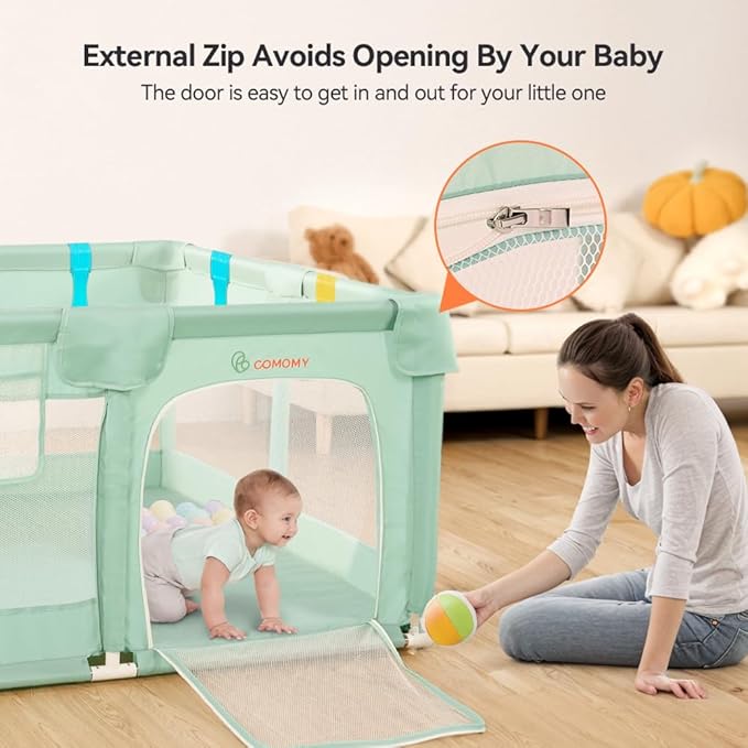 COMOMY Playpens for Babies and Toddlers, Small Baby Play Pens, Activity Center for Baby Safe and Non-Slip Baby Fence, Full Mesh Design, Indoor & Outdoor Kids Activity Center (Dark Green, 50"x50")