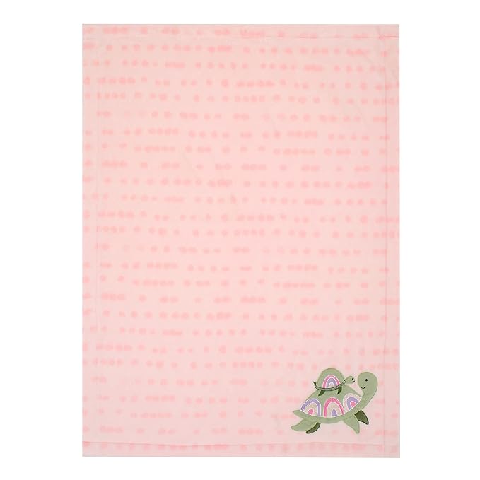 Lambs & Ivy Sea Dreams Cozy Pink Fleece Turtle Applique Baby Blanket