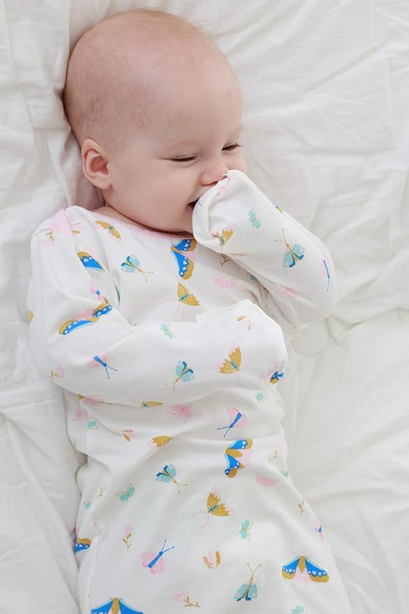 Newborn Knotted Nightgown Long Sleeve with Matching Hat Set 3 Pack, Cotton Baby Sleeper Gowns Sleeping Bags Home Outfits Set with Mitten Cuffs for Boys Girls (Moon + Star + Planet, 6-12 Months)