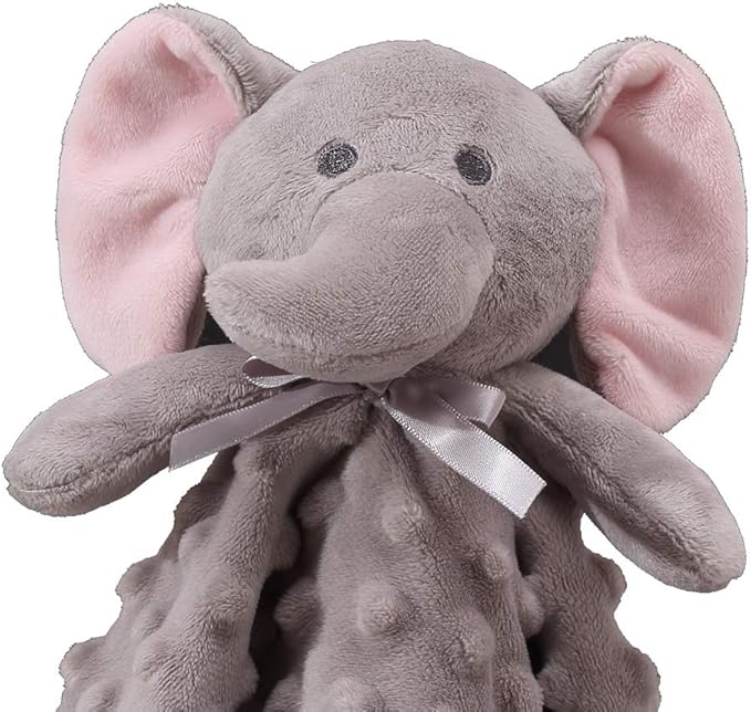 CREVENT Cozy Plush Baby Security Blanket Loveys for Baby Boys and Girls, Minky Dot Front + Sherpa Backing with Animal Face (Grey Elephant)