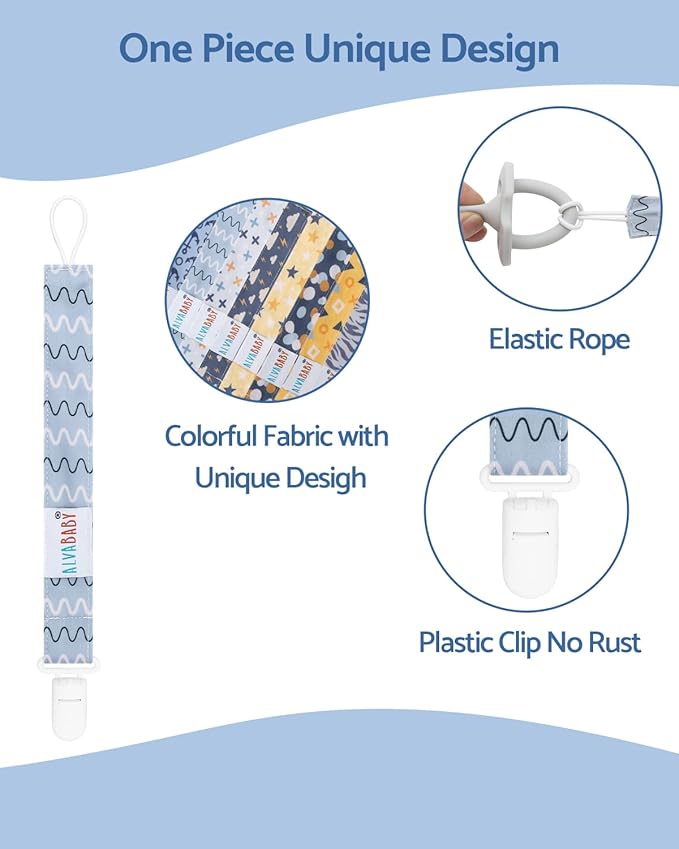 ALVABABY Baby Pacifier Clips for Girls Pacifier Universal Holder Leash Pacifier Clip Binky Holder 8 Pack 8DP12