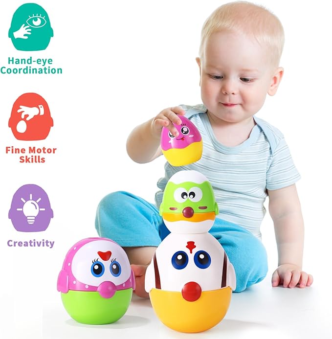 MOONTOY Easter Eggs Matching Egg Toys for Toddlers, 8PCS Chicken Toys for Kids Shape Sorter Stacking Nesting Dolls Sensory Learning Speech Therapy Birthday Gift 18+ Months, Easter Basket Stuffers