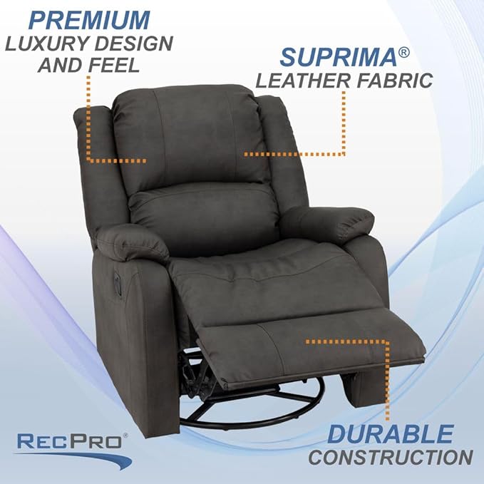 RecPro Charles Collection | 30" Swivel Glider RV Recliner | RV Living Room (Slideout) Chair | RV Furniture | Glider Chair (Gunmetal, 1-Pack)