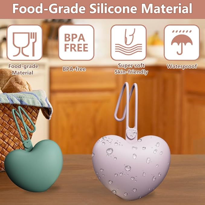 4pcs Pacifier Holder Case Set, 2pcs Silicone Portable Pacifier Pouch and 2pcs Transparent Pacifier Storage Container, Cute Heart Shape Pacifier Storage Case for Newborn Baby(Green+Blue)