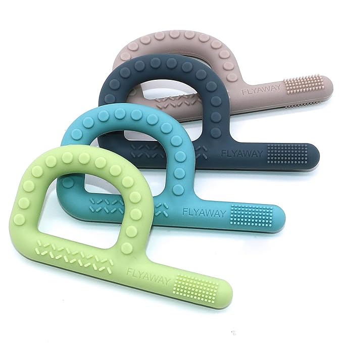Sensory Chew Toys for Autistic Children 4 Pack, P Shape Sensory Toys for Babies Toddlers, Baby Teething Toys for 3-6 6-12 Months Oral Motor Stimulation, Silicone Chewy Necklaces for Kids Adults