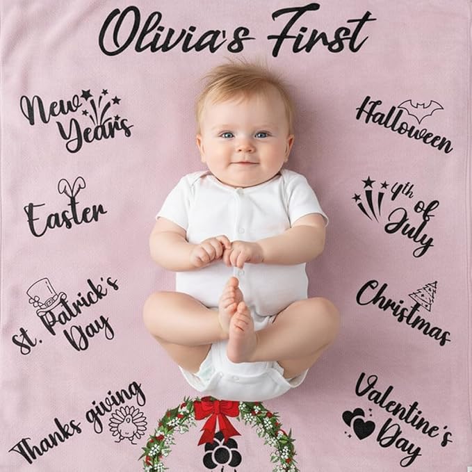 Personalized Baby Blanket for Boys and Girls, Customized Baby Milestone Blankets, Custom Toddler Name Blanket Gifts for Birthday, Christmas, Easter, Kids Photo Props