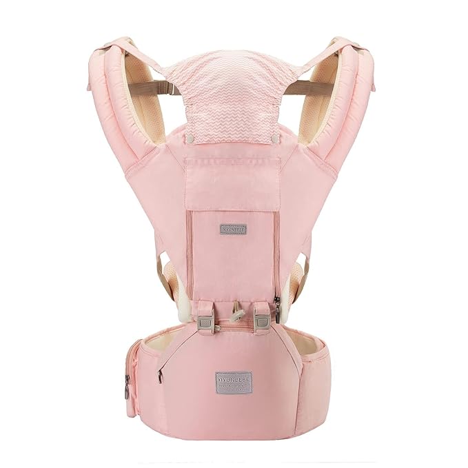 Baby Carrier, 3-in-1 Baby Carrier Newborn to Toddler with Hip Seat (Ergonomic M Position) for 0-36 Month/7-45lbs, Adjustable Size for Enhanced Lumbar Support, Perfect for On-The-go, Pink