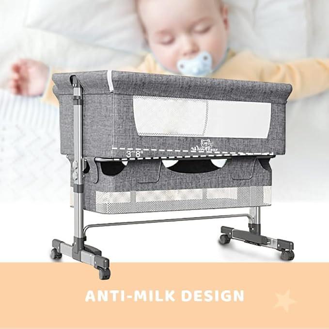 Baby Bassinets Bedside Sleeper, 3 in 1 Baby Bassinet, Adjustable Easy Folding Portable Bed, with Mosquito Nets, Large Storage Bag, Comfortable Mattresses, for Infant/Baby/Newborn (Gray)