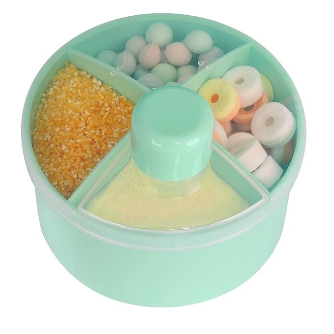 Accmor Formula Dispenser On The Go, Non-Spill Rotating Four-Compartment Formula Container to Go, Milk Powder Snack Storage Container for Infant Toddler Travel Outdoor, Green