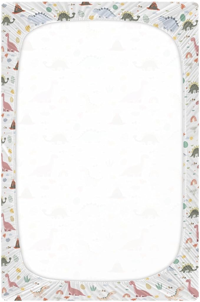 Baby Crib Sheets Dinosaur Plant Rainbow Crib Sheets for Boys Girls,Neutral Bassinet Toddler Bed Play Sheets Breathable Soft and Portable 52 * 28 * 9in