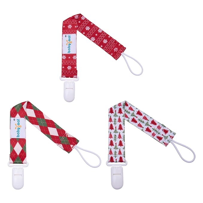 Babygoal Christmas Pacifier Clips, 6 Pack Binky Paci Holder and Leash for Boys and Girls Fits for Most Pacifier, Binkie Styles & Baby Teethers & Toys and Xmas Gift 6PB19