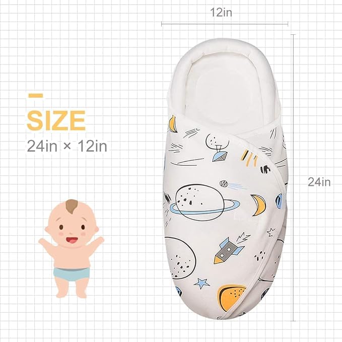 Organic Cotton Baby Swaddle Blankets, Unisex Baby Blanket Wrap for Newborn Baby Boys Girls, Skin Friendly Wearable Swaddling Sleep Sack Calms Startle Reflex (Planet, White, 0-3 Months)