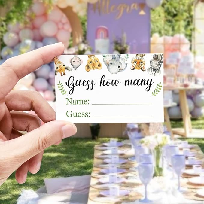Guessing Animal Crackers Baby Shower Party Game Cards, Woodland Forest Animals Baby Shower Party Raffle Insert Ticket, Baby Showers Decorations Game Cards Kit (1 Standing Sign + 50 Guessing Cards)