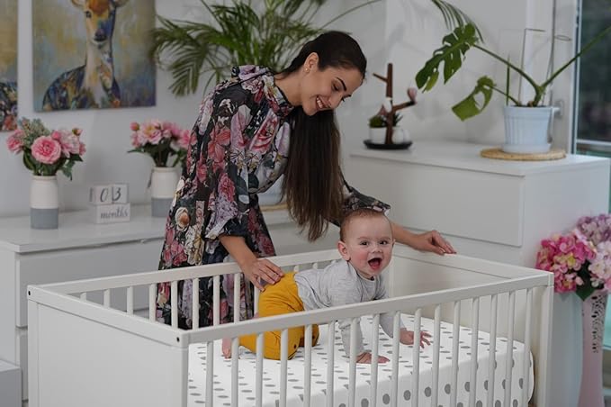 BaeBae Goods Premium Crib Sheets for Baby Boys and Girls, 3 Pack, Soft and Breathable Jersey Cotton Fitted Sheet Set, Grey and White, Cute Gender Neutral Nursery Mattress Bedding, Universal Fit