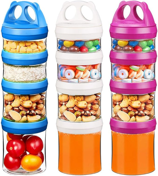 SELEWARE Portable Stackable Food Storage Containers for Snacks Formula Powder and Drinks Twist Lock System Airtight Leak-proof BPA and Phthalate Free Red Blue and White