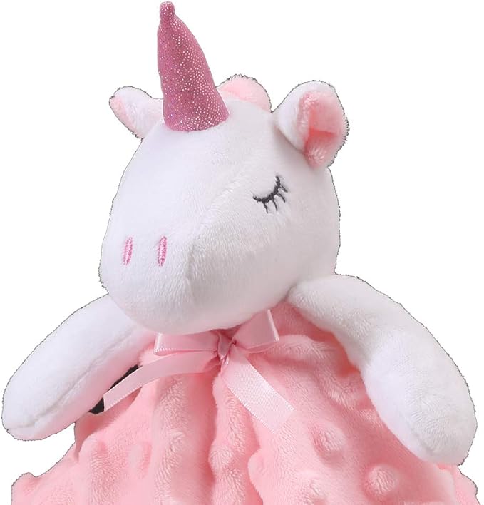 CREVENT Cozy Plush Baby Security Blanket Loveys for Baby Girls, Minky Dot Front + Sherpa Backing with Animal Face (Pink Unicorn)