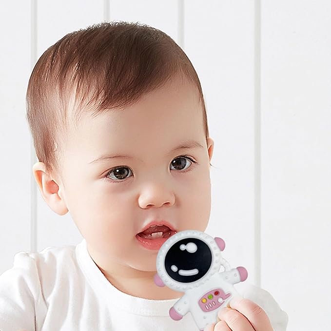 Baby Teething Spaceman Toy for 3+ Months Infants Sucking, Food Grade Silicon Astronaut Styling Teether, BPA Free (Purple)