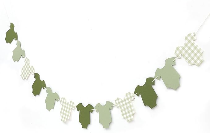 Green Bodysuit Banner - Green Gingham Banner,Baby Shower Decoration,Green Baby Shower Bunting,Girl Boy Baby Shower Decor (green)