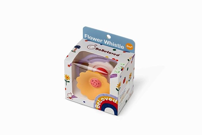 BaBeloved Flower Whistle Baby Teething Toys Multiple Sensory Montessori Baby Teether Toys Soft Food-Grade Teethers for Babies Blow Sound Teething Relief, Chewing Toy for Babies 0-12 Months, BPA Free