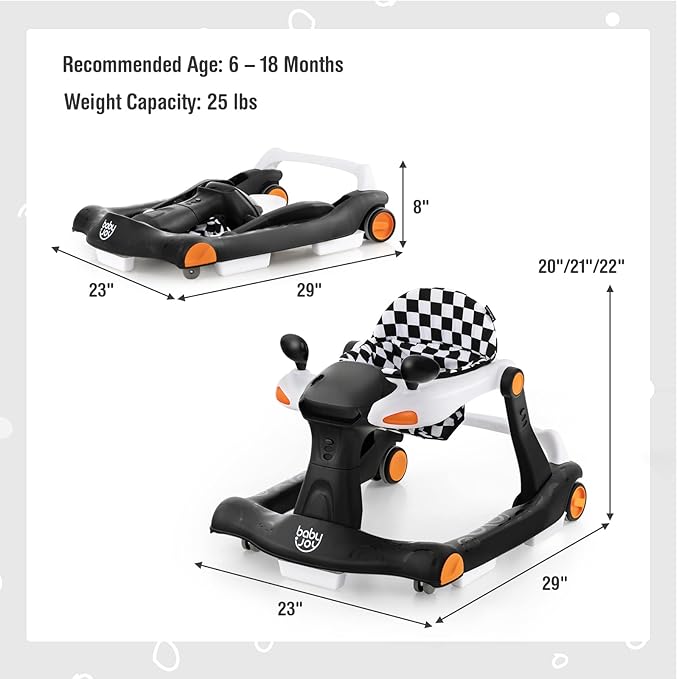 BABY JOY 2 in 1 Baby Walker, Foldable Activity Walker with Adjustable Height & Speed, Music, Lights, Mirrors, Padded Seat Cushion, Activity Baby Push Walker for Toddler Boys Girls, Ages 6-18 Months