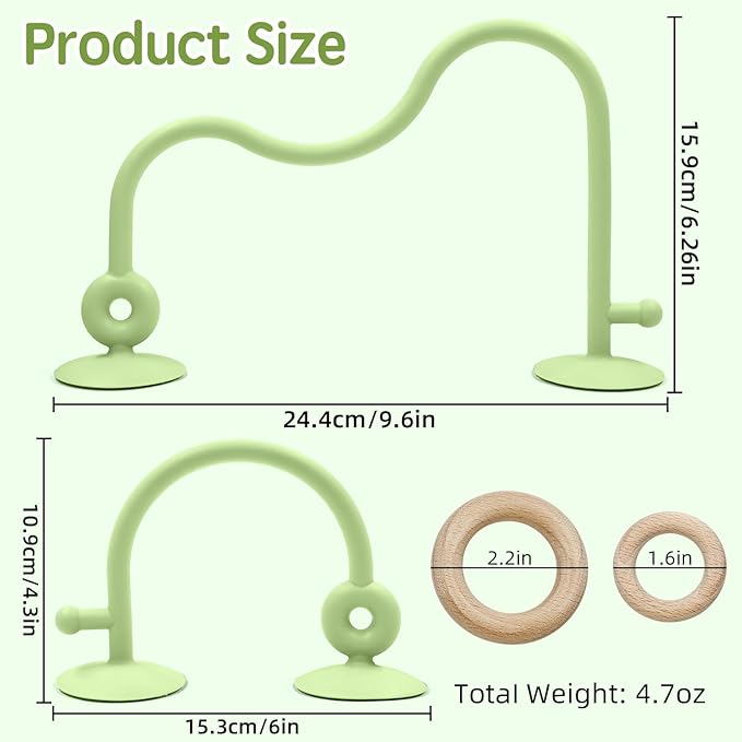 Baby Sensory Teething Chew High Chair Suction Toys for Infant Toddlers 6 12 18 24 Months, Food Grade Silicone Teether with Oak Loop Montessori Educational Baby Bath Toy Gifts (Green)