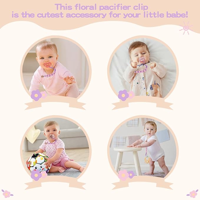 Pacifier Clip for Boys Girls Floral Daisy Macrame Paci Clip Pacifier Holder Leash Boho Wooden Clips Handmade Braided Cotton Unisex Baby Shower Birthday Gift