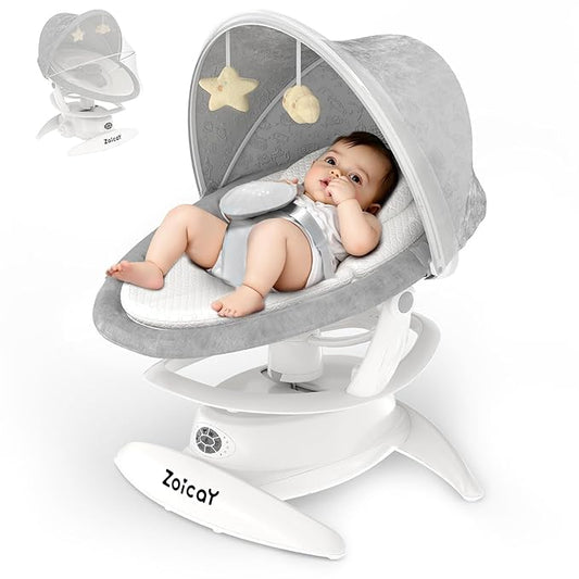 3-in-1 Baby Swing for Infants with Motion Detection, Electric Baby Swing with 3 Swing Modes, 12 Lullabies & 5-Speeds & Removable Swing Seat, BT Enabled & 360°Rotating Seat and Manual Remote, White
