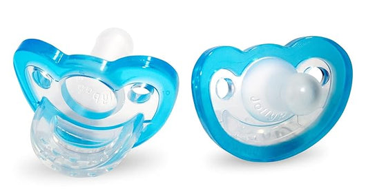 RaZbaby Jollypop Pacifier for Newborns & Up, USA Made, Natural Shaped Orthodontic Binky, Lovingly Shared in NICUs & Hospitals Worldwide, Medical-Grade 100% BPA-Free - 0-3 Months, 2 Pack - Blue