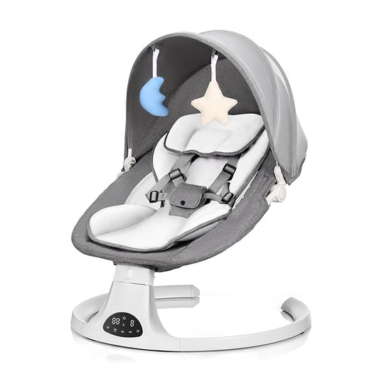 Baby Swing for Newborn to Toddler, 5 Speed Portable Infant Swing with Bluetooth Touch, Remote Control, 10 Lullabies, Timer, 5 Point Harness and Soft Fabric (Grey)