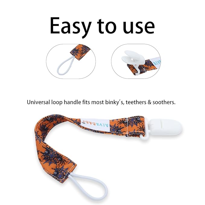ALVABABY Paci Clip 8 Pack Holder Leashes for Newborn Baby Boys Girls Halloween 8DP04-DA