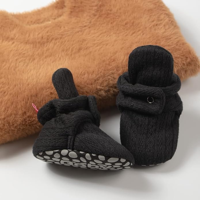 Sawimlgy Newborn Infant Baby Girl Boy Cotton Booties Stay On Sock Slippers Soft Bedroom Shoes Non-Skid Ankle Boots With Grippers Toddler Crib Warm Shoe First Walker Birthday Shower