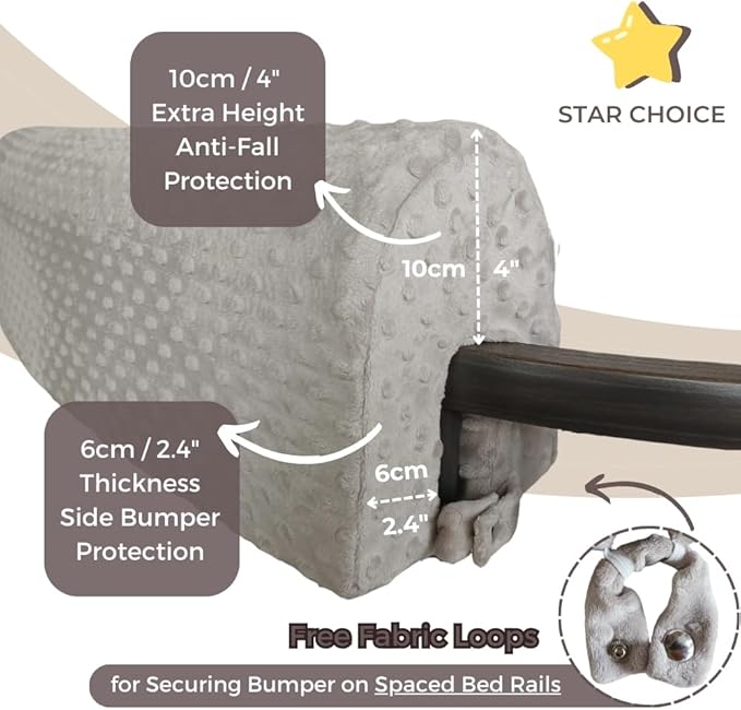 Wonder Space Toddlers' Bed Rail Bumpers Protecter - Children's Bed Guardrail Padding - Anti-Collision | Increased Height | Fall Prevention - Easy Installation Enhanced Safety Mostly Fit (Grey, 2.3ft)