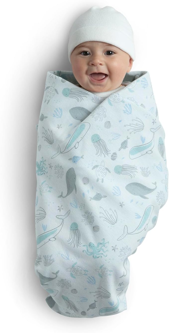Delta Children 100% Organic Cotton Fitted Crib Sheets, Sea Life + 100% Organic Jersey Cotton Baby Receiving Blankets – 30x40 Inches, GOTS Certified (Pack of 2) (Bundle)