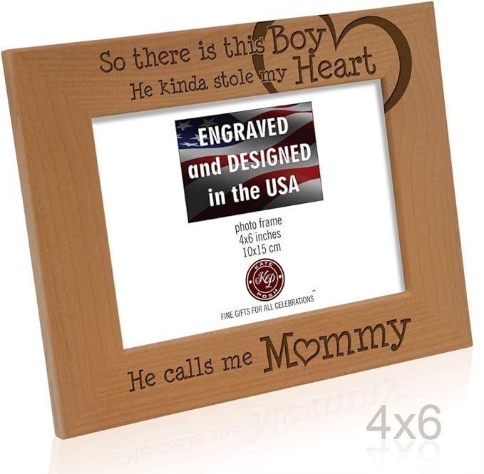 KATE POSH So There is This Boy He Calls me Mommy - Natural Engraved Wood Photo Frame - Mother and Son Gifts, Mother's Day, Best Mom Ever, New Baby, New Mom (4x6-Horizontal)