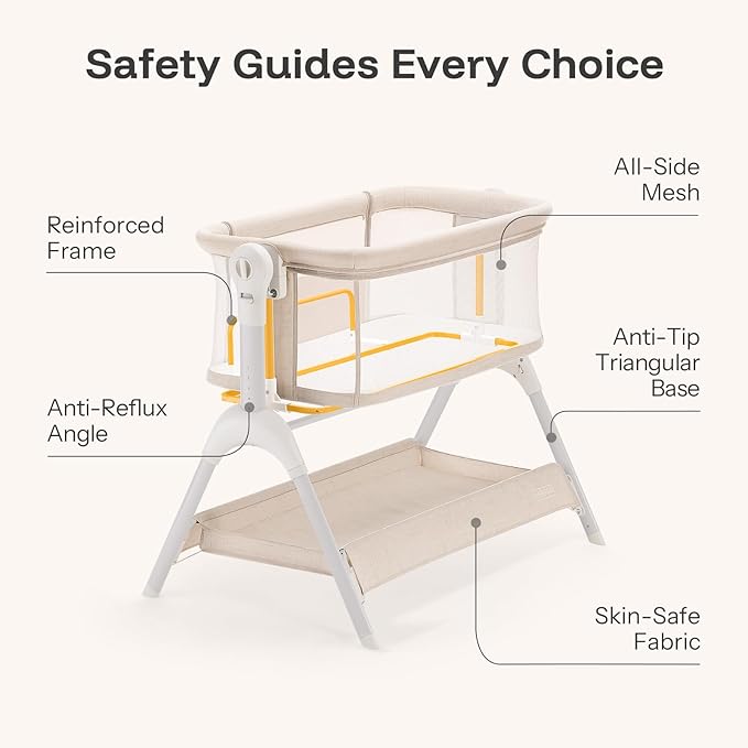 HARPPA Cuddly Rocking Bedside Bassinet for Baby, 3 in 1 Baby Bassinet with Wheels, Breathable Mesh, Adjustable Height Bedside Sleeper for Newborns, Beige