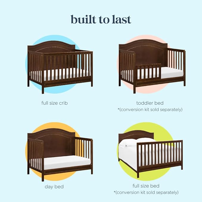 daVinci Charlie 4-in-1 Baby Crib Convertible to Toddler Bed, Daybed, Full-Size Bed, Easy Assembly - GREENGUARD Gold Certified - 4 Adjustable Mattress Heights, Conversion Kit Sold Separately - Espresso