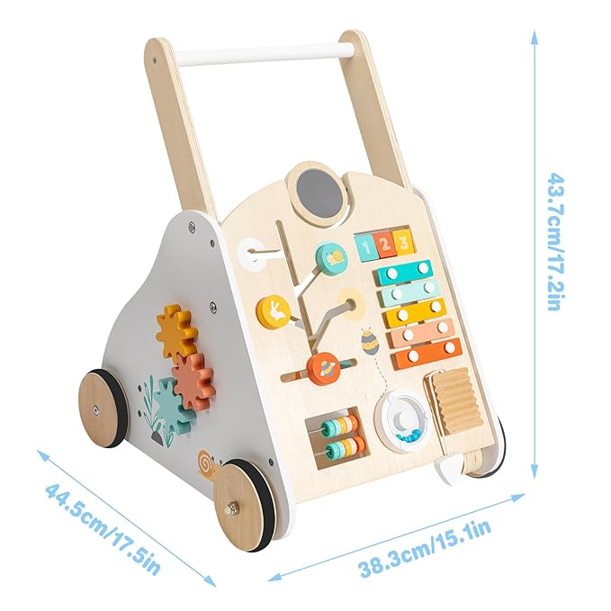 Wooden Baby Walker - Baby Push Walker with Music Box - Toddler Walker Push Toy with Adjustable Speed - Learning Activity Walker - Activity Center for Babies Boys and Girls