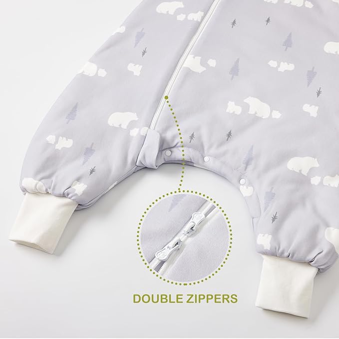 3.5 TOG Super Soft Thick Detachable Long Sleeves Sleep Sack with Feet, 100% Cotton Winter Warm Toddler Sleep Sack, Bear, Size L