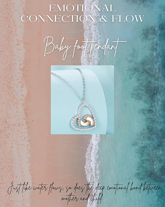 Pregnancy Necklace Gift for Mom to Be, First time Mom, Maternity Keepsake, Pregnant Wife, Baby Shower Keepsake for Expecting Mother, Baby Feet Heart Pendant with Message Card