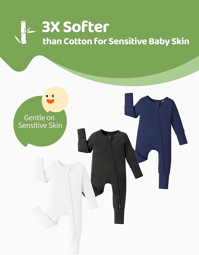 PATPAT Baby Footies Boys Girls - Bamboo Viscose - Zipper & Non-Slip Soles Romper Mitten - Footed & Footless Infant Clothes