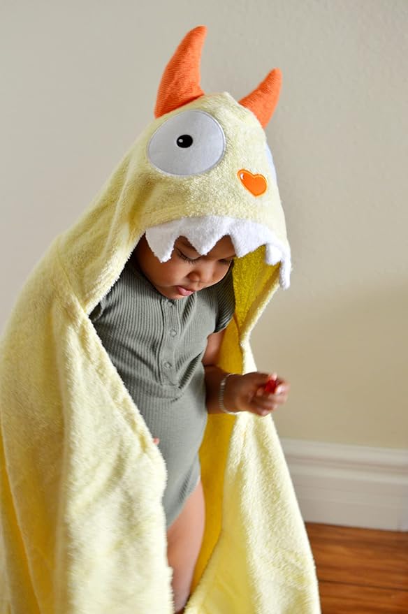 Children's Hooded Towel Yellow Monster, Unisex Toddler, Kids