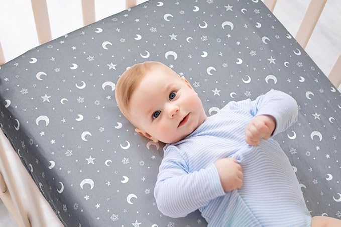 4 Pack Crib Sheets Star and Moon Neutral Unisex Baby Mattress Cover Fitted Crib Sheets Set for Baby Boys or Girls Moon