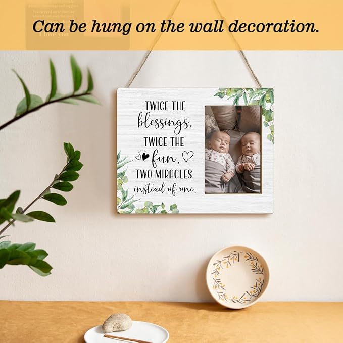 JioJio Chan Twins Picture Frame - 4 x 6 Inch Photo - Twice The Blessings Twice The Fun Twins Baby Items Gift For Boy girls Babies Mom Pregnancy Announcement Birthday Christmas