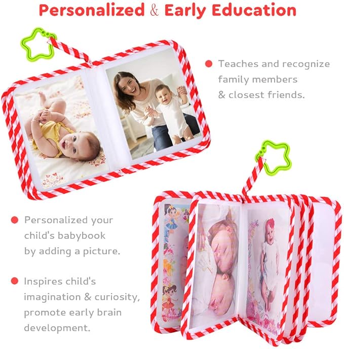 Photo Album Soft Cloth Photo Book First Year Memory Album Shower Gift for Babies Newborns Toddlers & Kids,Holds 4x6 Inch Photos. (Red)