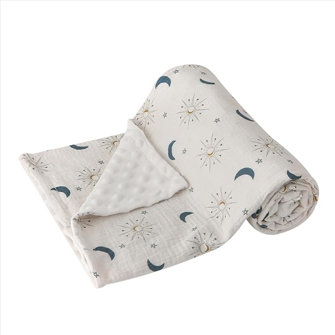 DaysU Baby Blankets Unisex with Muslin Cotton Front and Dotted Fleece Back, Silky Micro Super Soft Plush Newborn Baby Blankets for Boys Girls, Bed Blanket Bed Throws, Star Moon, 30x40 inches