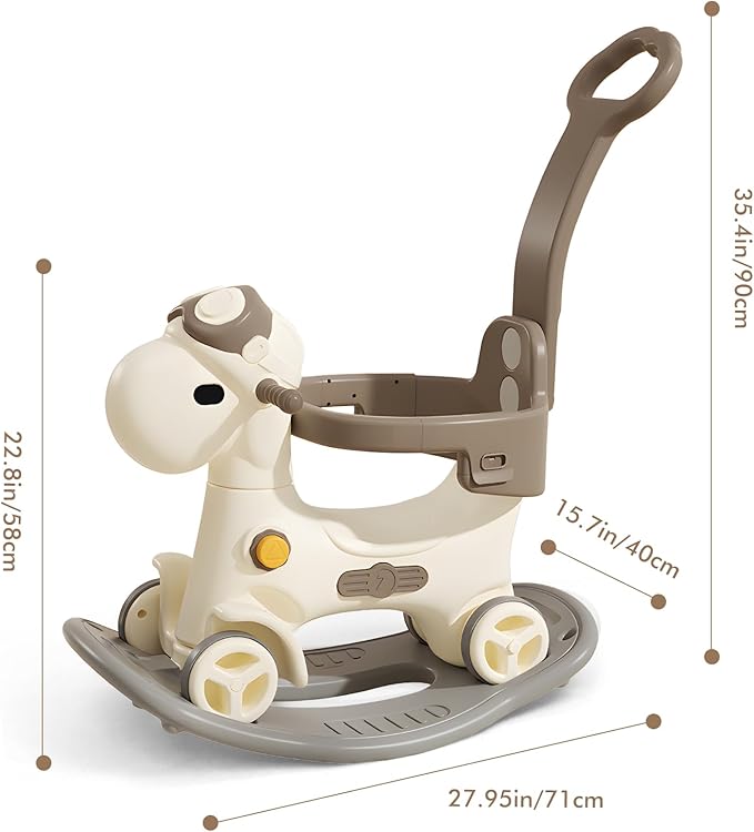 4 in 1 Rocking Horse for Toddlers 1-3 Years Old, Baby Rocking Toy Fun Birthday Gift for 1+ Kids, Ride on Toy with Guard Rails, Detachable Balance Board and Footrest,Balance Bike with Push Handle